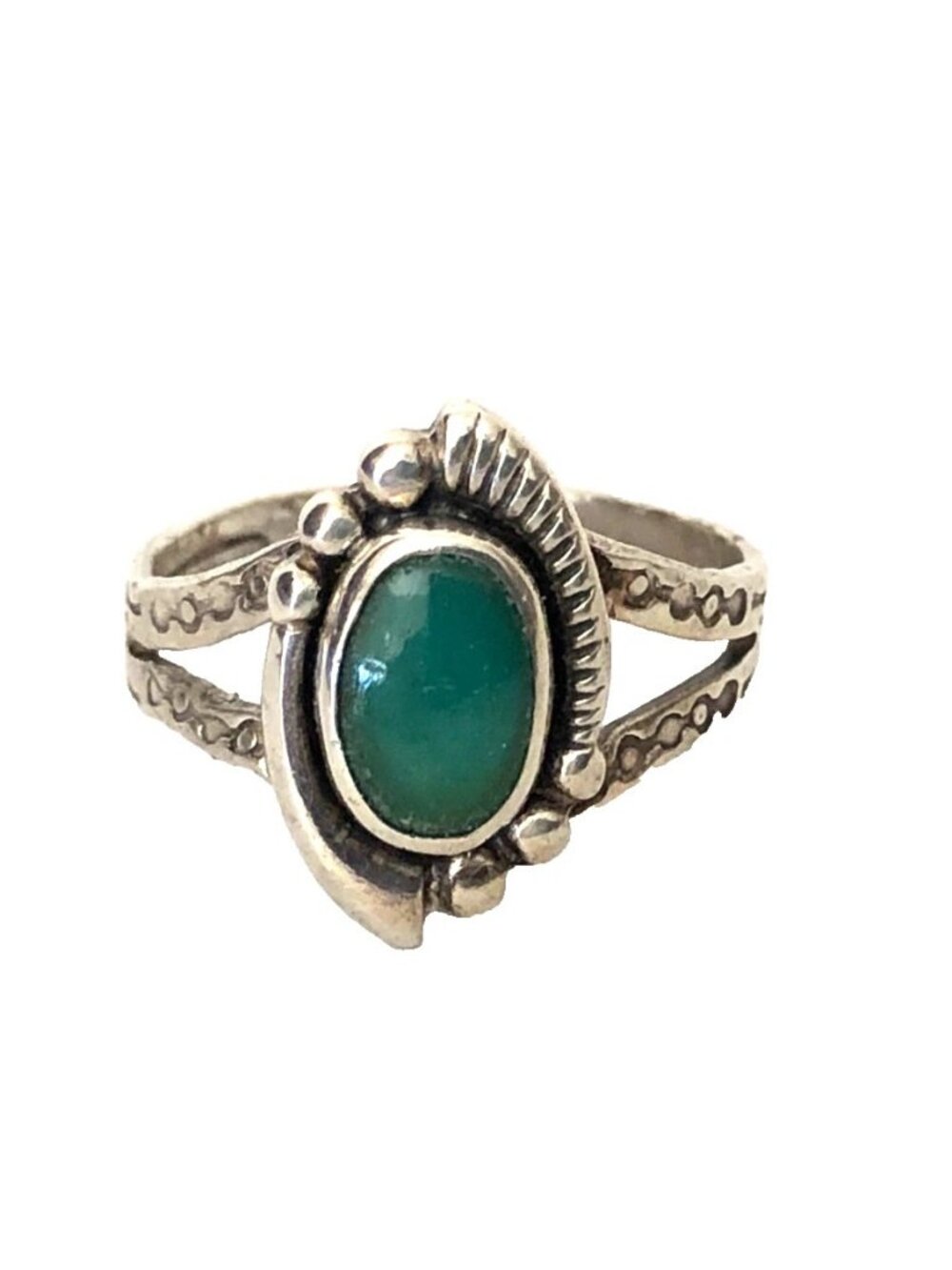 Navajo Sterling Silver Turquoise Stamped Ring Sz 5.5 Southwestern Estate Find